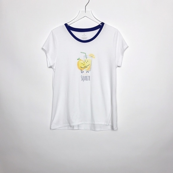 Love Affair white graphic ringer tee shirt blue trim M - Picture 2 of 8